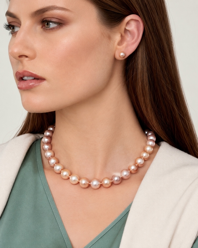 9.5-10.5mm Pink Freshwater Pearl Necklace - AAA Quality - Secondary Image