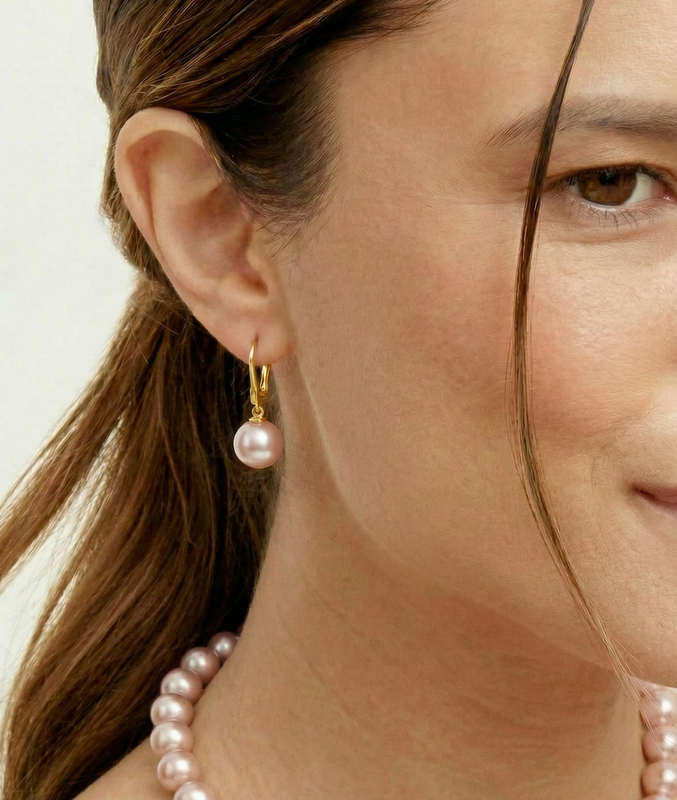 Pink Freshwater Pearl Classic Elegance Earrings - Model Image