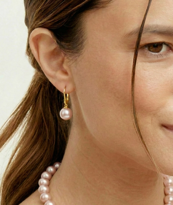 Pink Freshwater Pearl Classic Elegance Earrings - Model Image