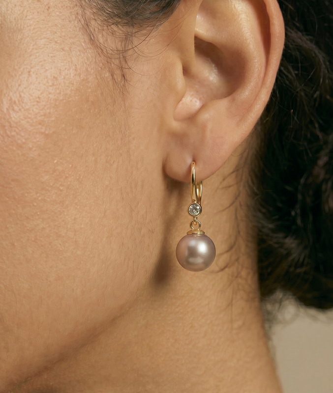 Pink Freshwater Pearl & Diamond Michelle Earrings - Secondary Image