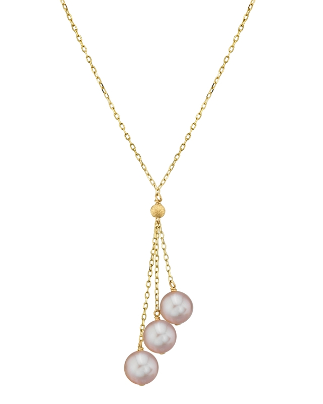 14K Gold Pink Freshwater Pearl Tincup Cluster Pendant - Model Image