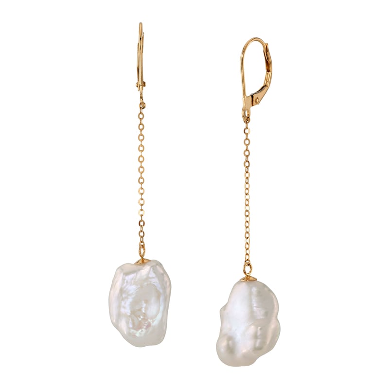 18K White Freshwater Baroque Pearl Polly Earrings - Model Image