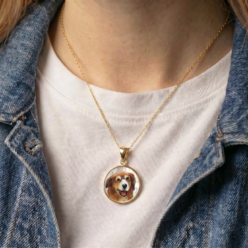 14K Gold Custom Mother of Pearl Round Pendant - Secondary Image