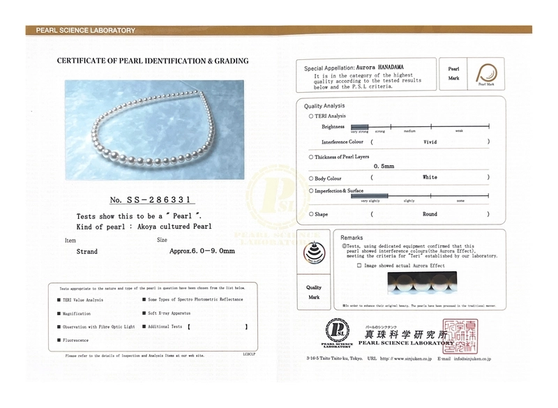 6.0-9.0mm Hanadama Graduated Akoya White Pearl Necklace - Secondary Image