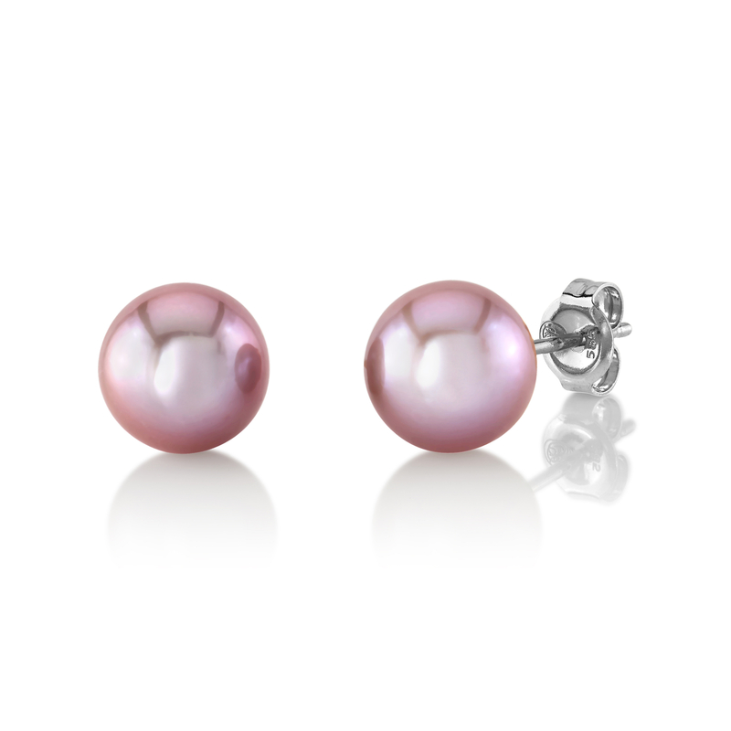 8mm Pink Freshwater Round Pearl Stud Earrings