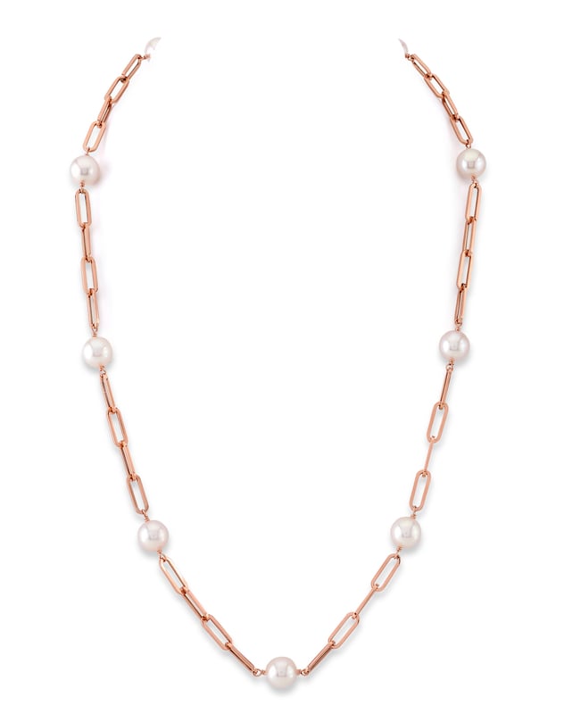 14K Gold Japanese Akoya Pearl & Chain Link Necklace - Secondary Image