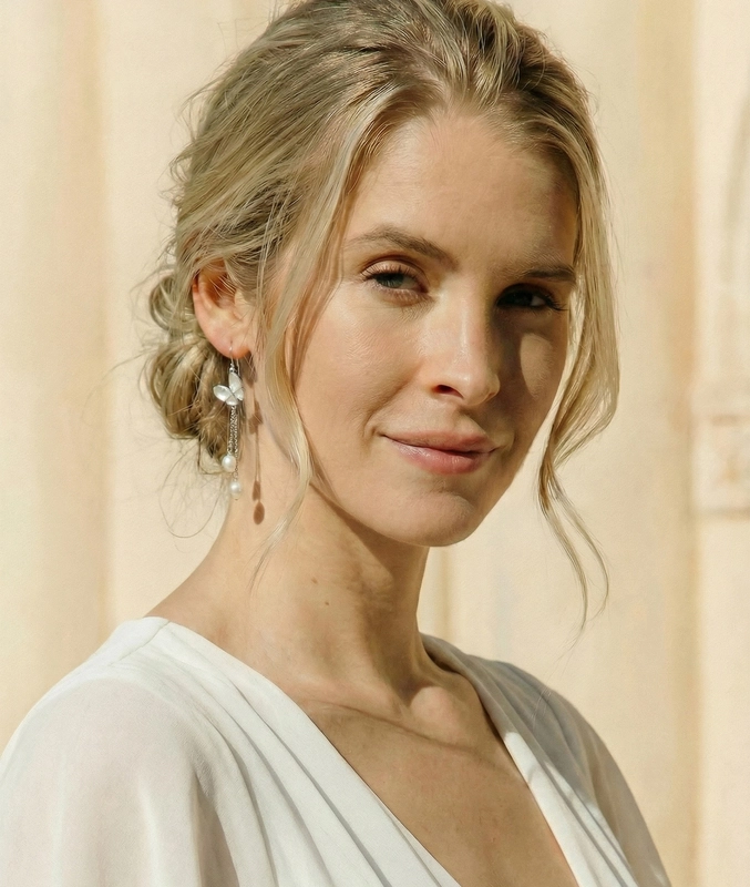 White Freshwater Pearl Gaia Earrings - Model Image