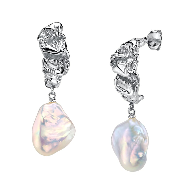 White Freshwater Baroque Hoop Pearl Goldie Earrings