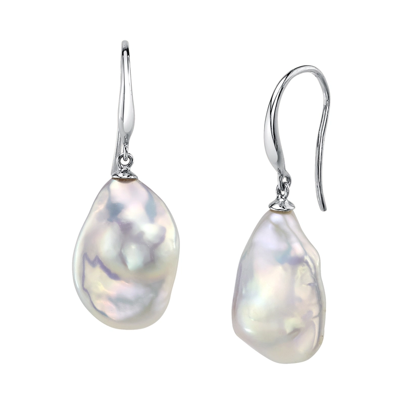 12mm White Freshwater Baroque Pearl Savanah Earrings