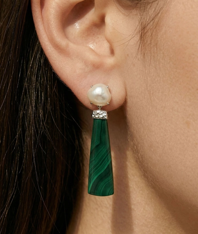 White Freshwater Baroque Pearl Verde Earrings - Secondary Image