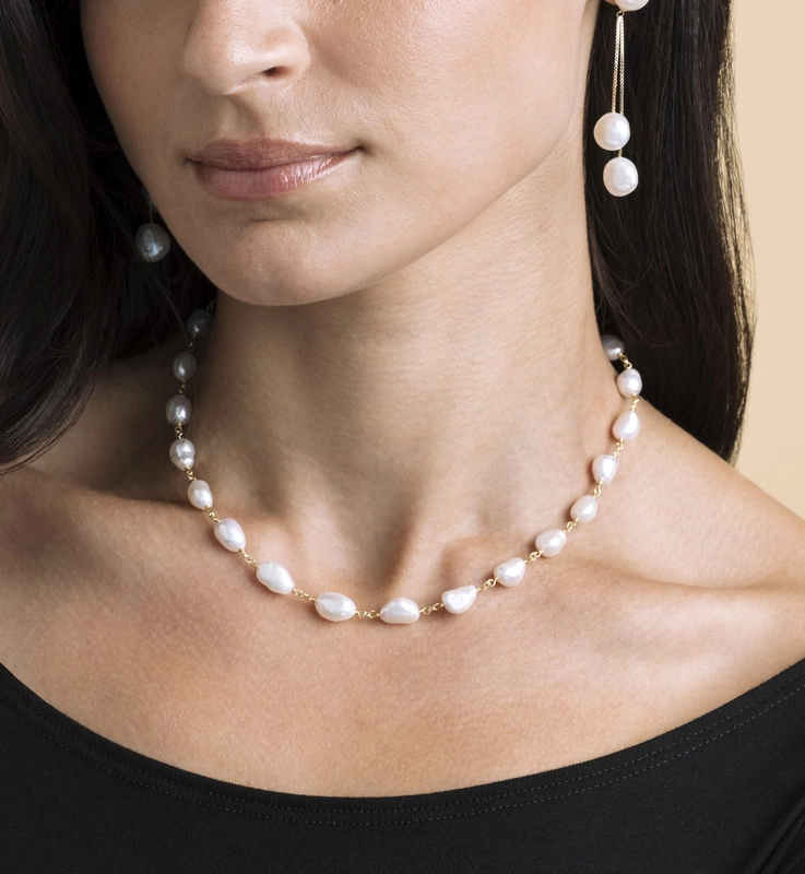 White Freshwater Baroque Pearl Gemma Necklace - Model Image