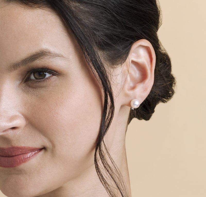 Akoya Pearl & Diamond Classic Earrings - Model Image