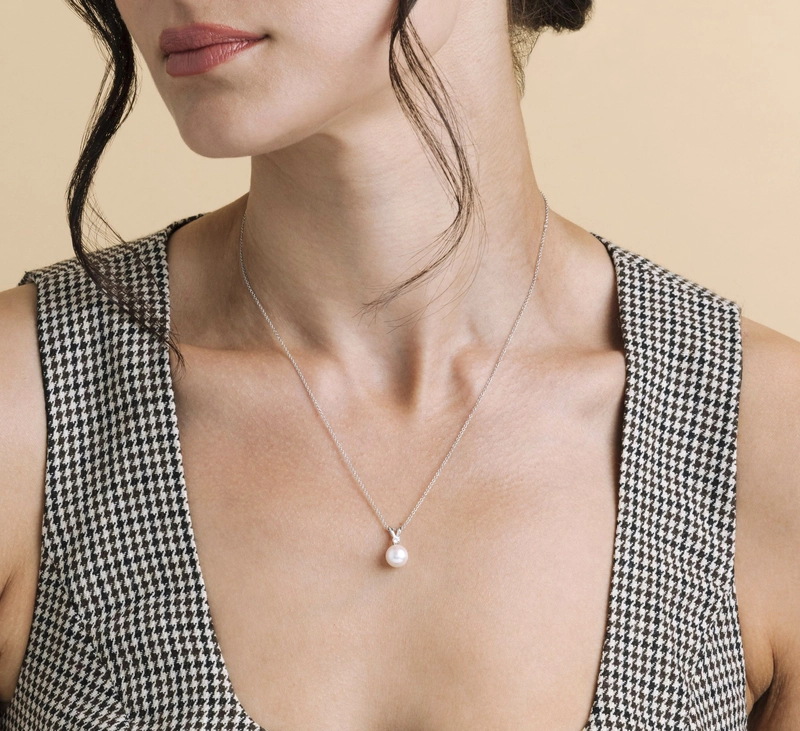 Freshwater Pearl & Diamond Classic Pendant - Model Image