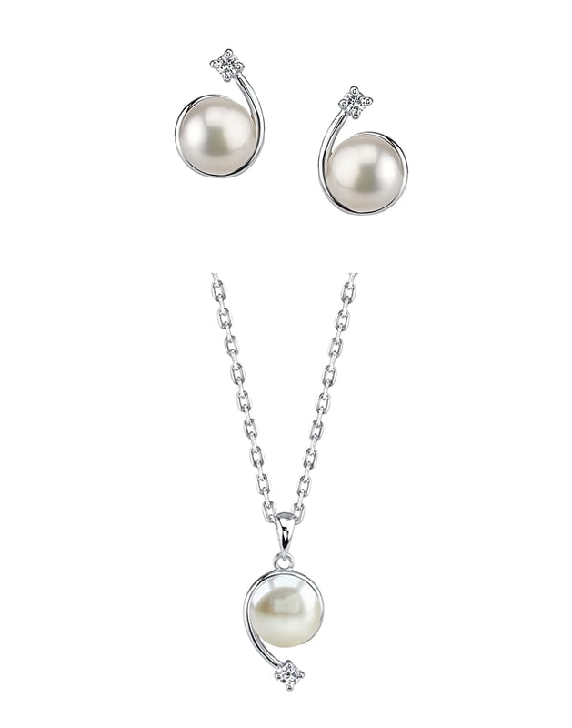 White Freshwater Cultured Pearl & Cubic Zirconia Shooting Star Jewelry Set