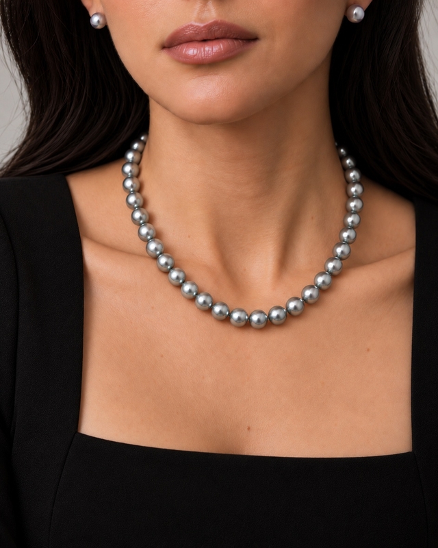 8-10mm Silver Tahitian South Sea Pearl Necklace - AAAA Quality - Model Image