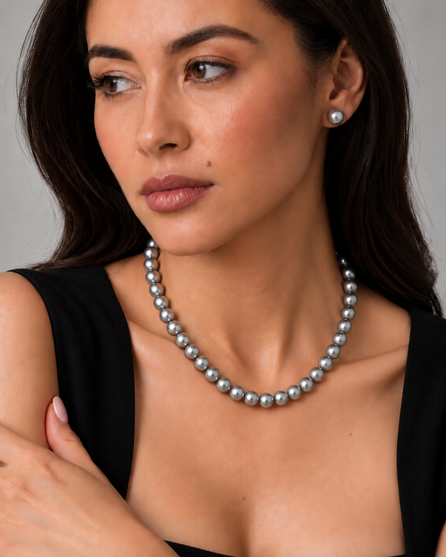 8-10mm Silver Tahitian South Sea Pearl Necklace - AAAA Quality - Secondary Image