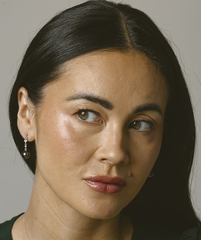 Tahitian South Sea Pearl & Lab Grown Diamond Georgia Earrings - Model Image