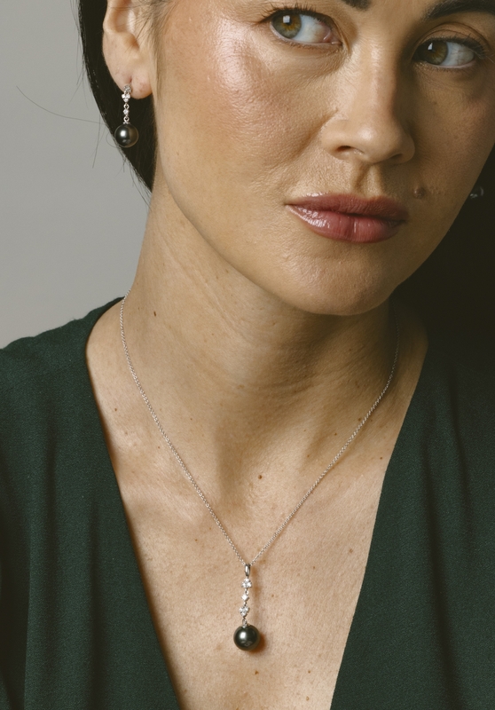 Tahitian South Sea Pearl & Lab Grown Diamond Georgia Earrings - Secondary Image