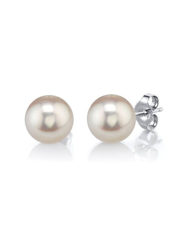 7mm White Freshwater Round Pearl Stud Earrings