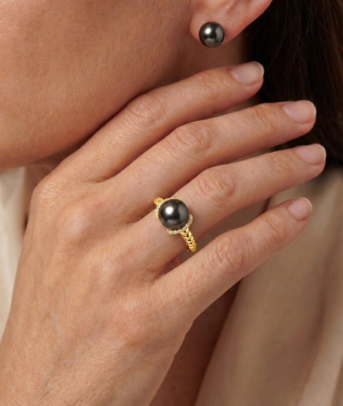 Tahitian South Sea Pearl & Diamond Jackie Ring - Third Image