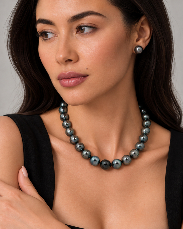 12-14mm Multicolor Tahitian South Sea Pearl Circle Baroque Necklace - Secondary Image