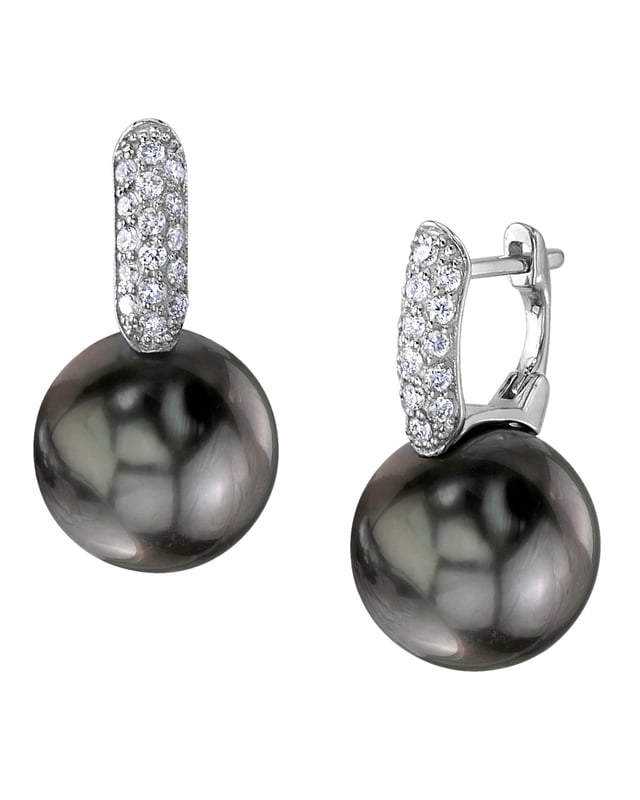 Tahitian South Sea Pearl & Diamond Huggie Emily Earrings