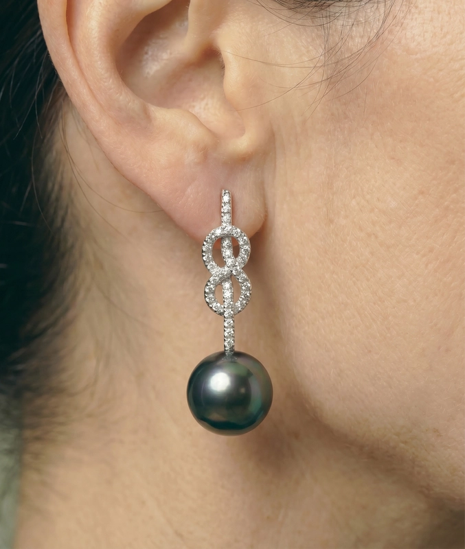 Tahitian South Sea Pearl & Diamond Levana Infinity Earrings - Secondary Image