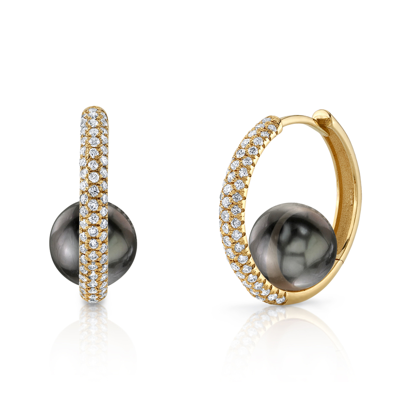 Tahitian South Sea Pearl & Diamond Hoop Lucia Earrings - Third Image