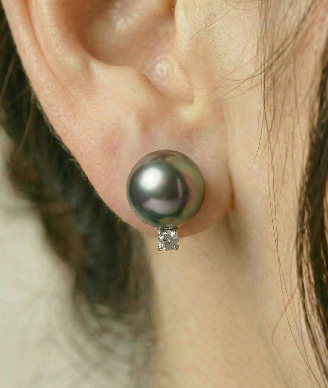 Tahitian South Sea Pearl & Diamond Sasha Earrings - Secondary Image