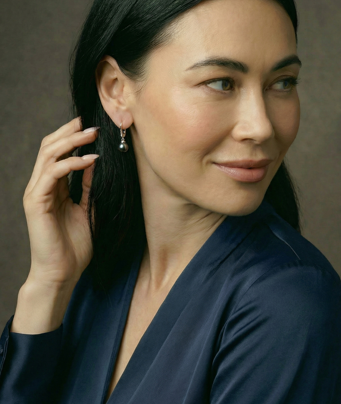 Tahitian South Sea Pearl & Diamond Susan Earrings - Model Image