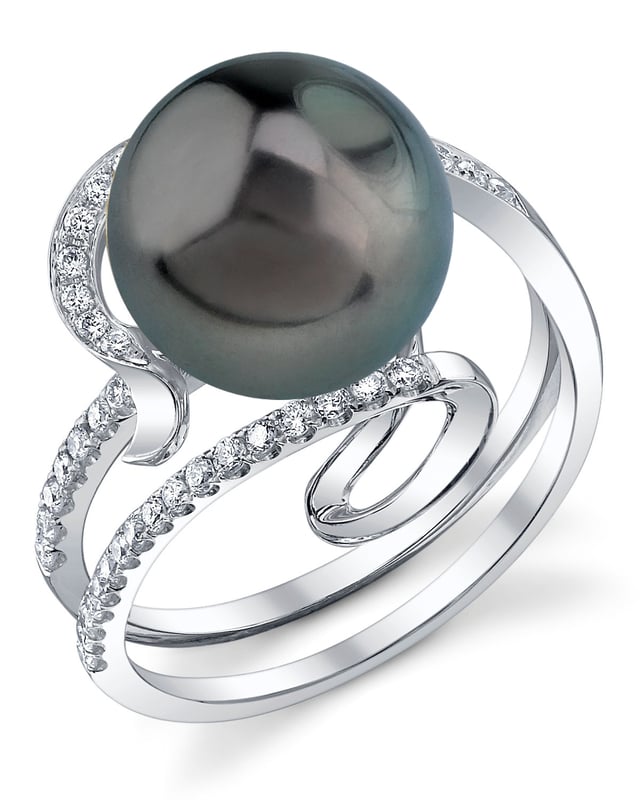 Tahitian South Sea Pearl & Diamond Ivy Ring