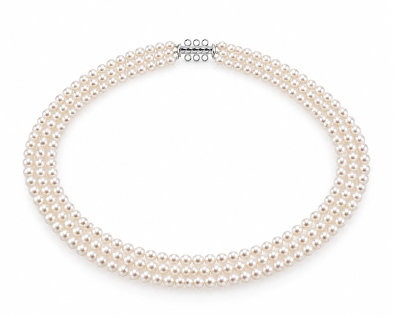Triple Strand White Akoya Pearl Necklace