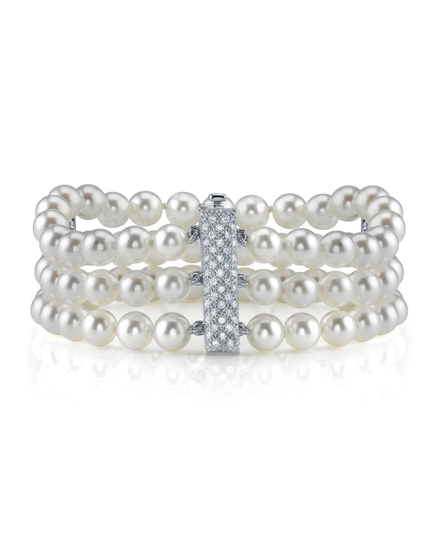 Japanese Akoya Triple Pearl Bracelet with Diamonds - Secondary Image