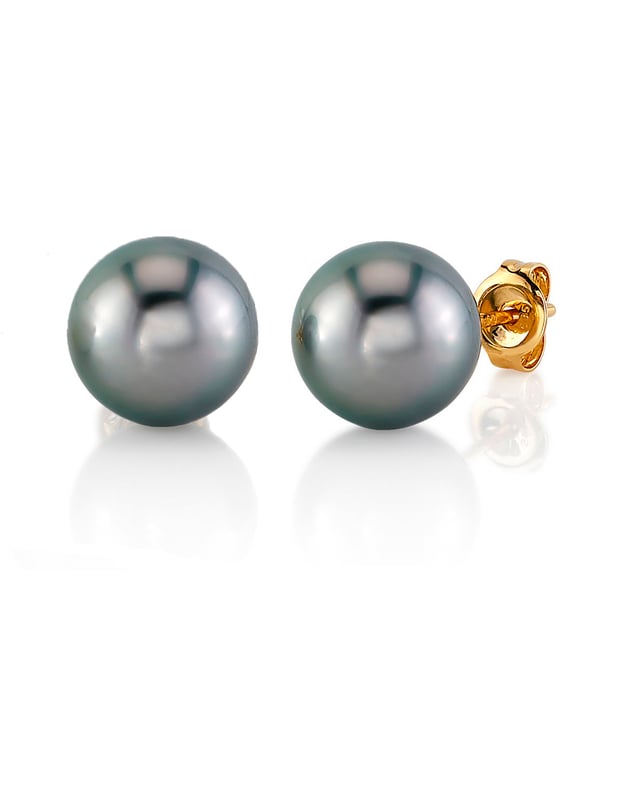 Tahitian South Sea Silver Round AAA Pearl Stud Earrings - Secondary Image
