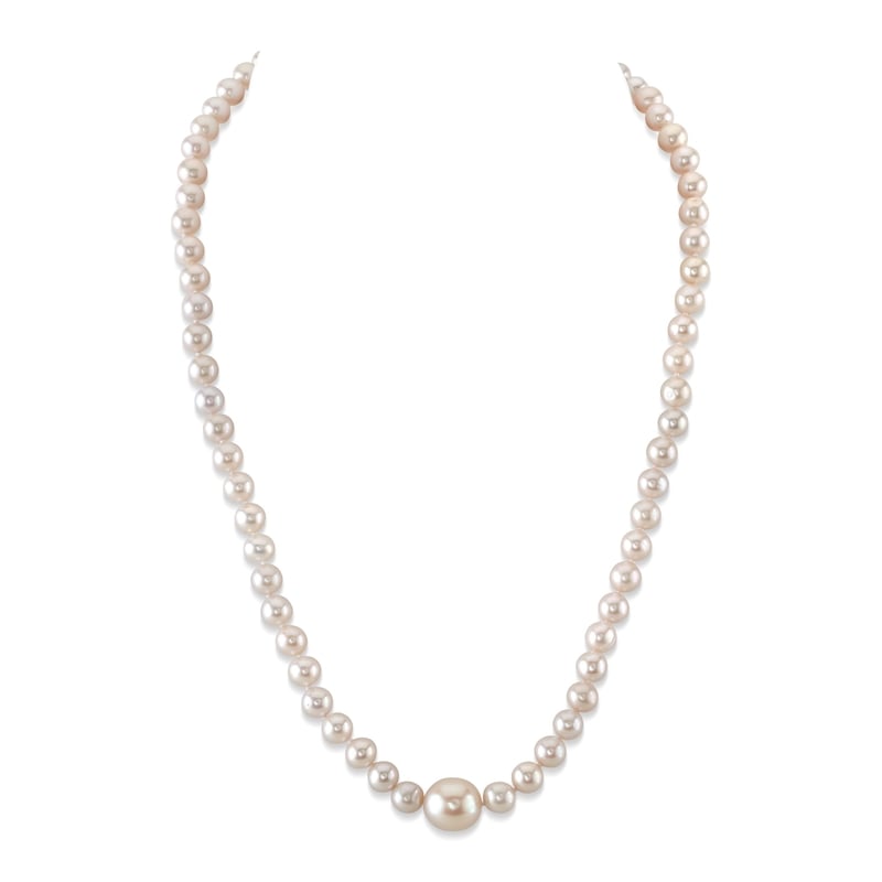 6.0-6.5mm White Freshwater Oval Pearl Via Necklace