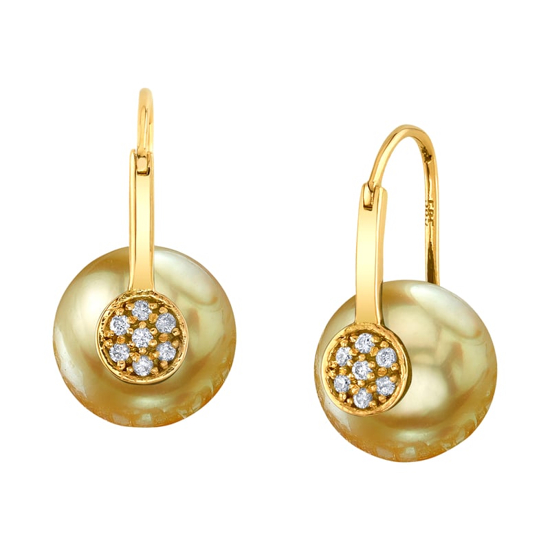 Golden South Sea Pearl & Diamond Huggie Vivian Earrings