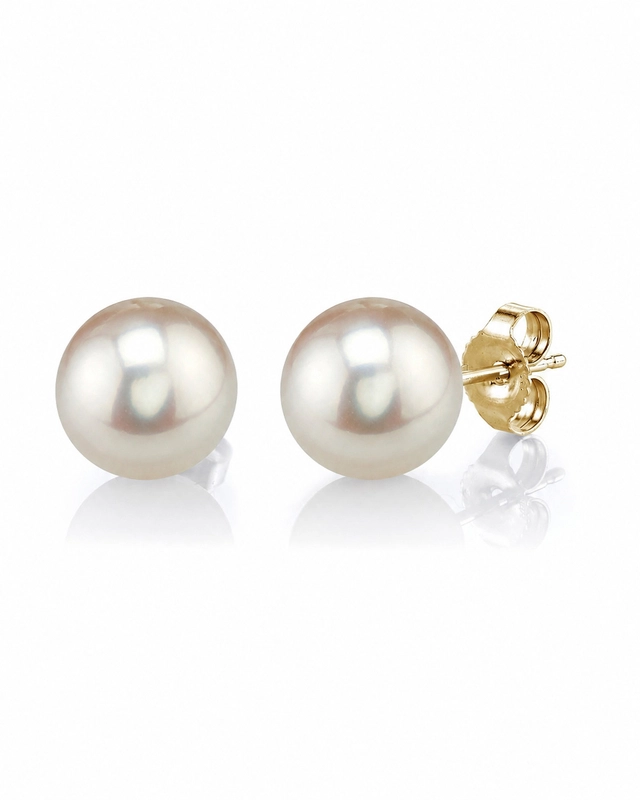 9mm White Freshwater Round Pearl Stud Earrings