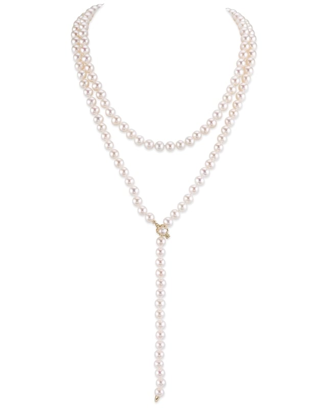 Japanese Akoya White Pearl Adjustable Lariat Y-Shape 51 Inch Rope Length Necklace - AAA Quality - Third Image