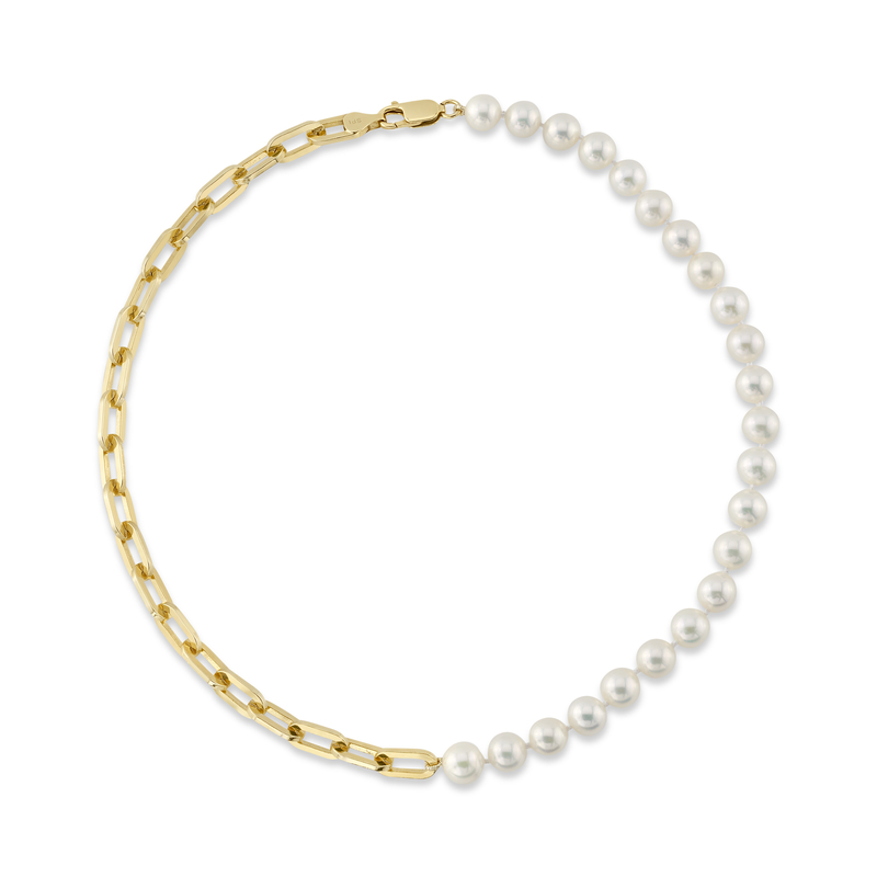 7mm White Freshwater Scarlett Pearl & Chain Necklace - Third Image