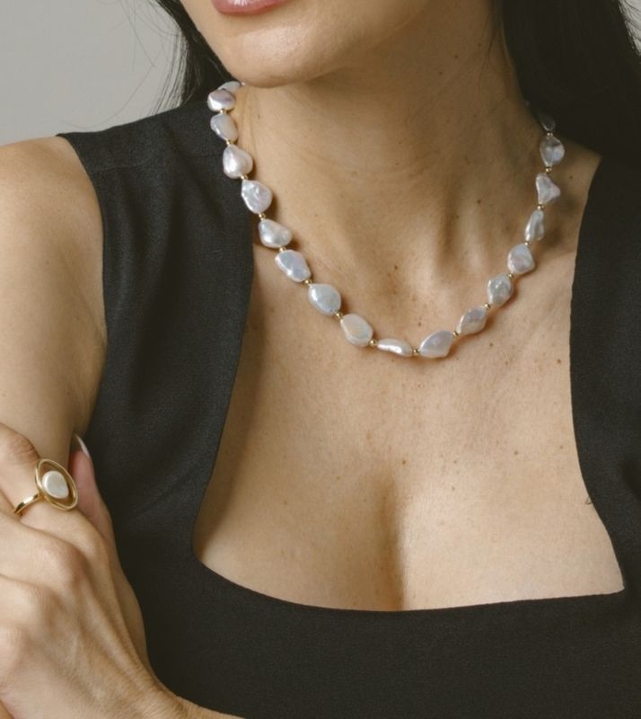 White Freshwater Cultured Keshi Pearl Amara Necklace for Women