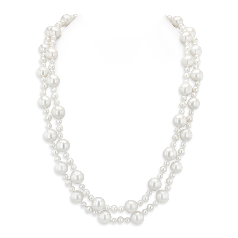 3-8mm White Freshwater Double Pearl Necklace - AAA Quality