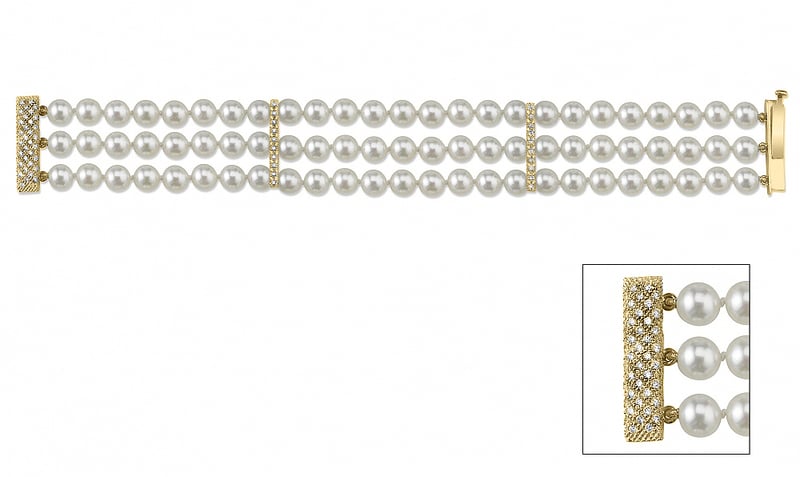 Japanese Akoya Triple Pearl Bracelet with Diamonds
