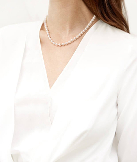thumbnail image 2 of Genuine 50-Inch Natural White Akoya Cultured Pearl Necklace – 7-8mm Baroque – Silver Plated 2 of 3