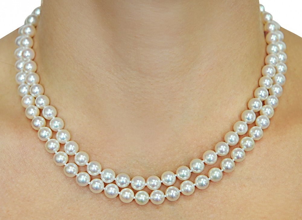 Japanese Akoya White Pearl Double Strand Necklace