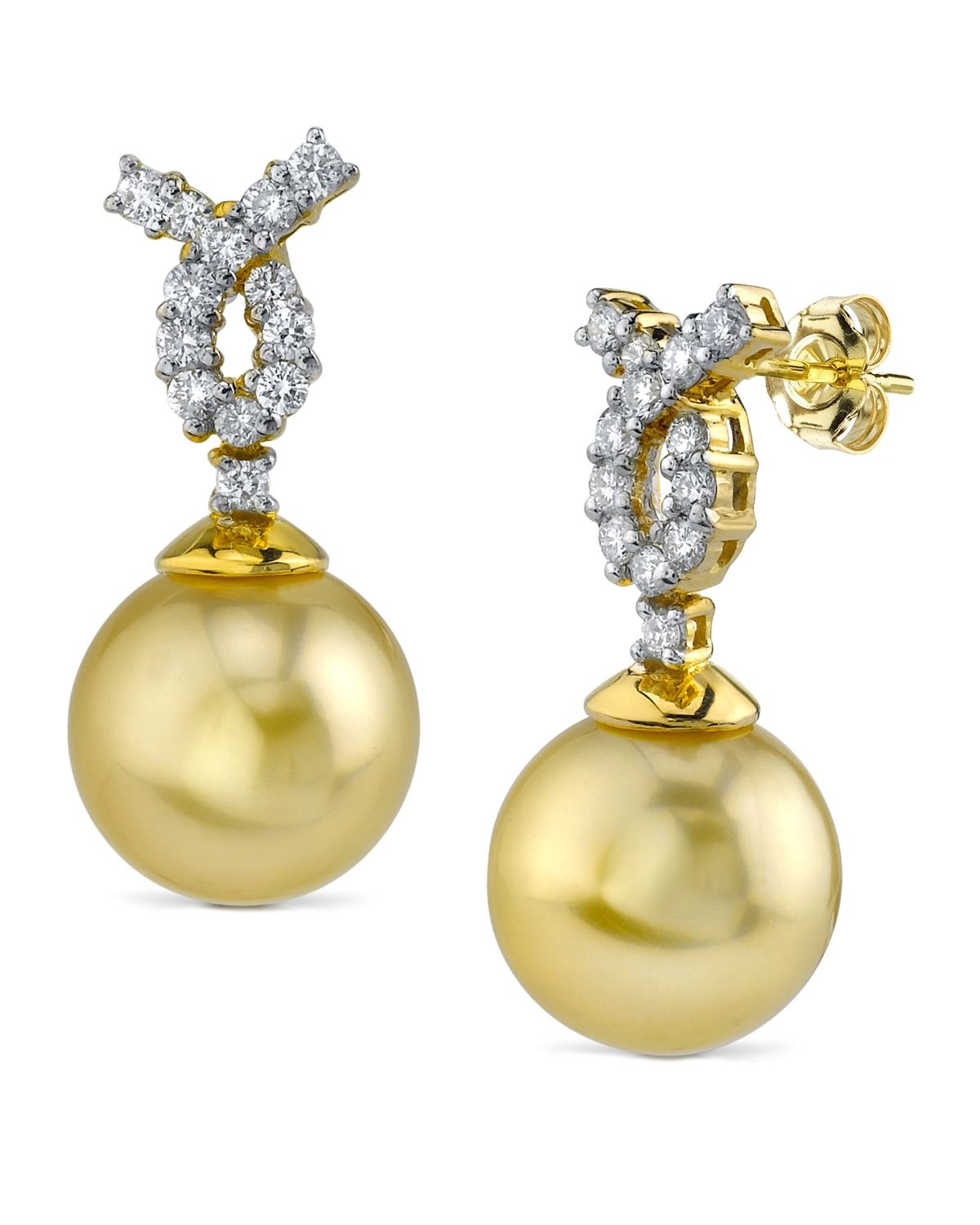 Golden South Sea Pearl & Diamond Swirl Earrings
