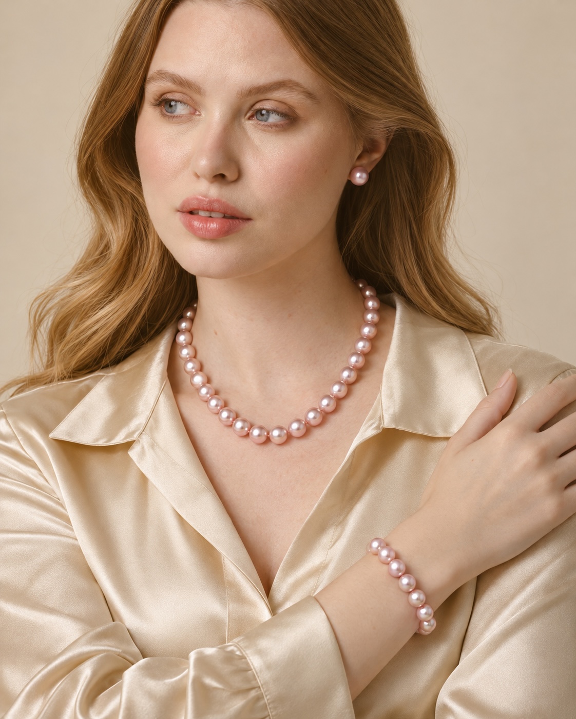 9.5-10.5mm Pink Freshwater Pearl Necklace - AAAA Quality - Secondary Image