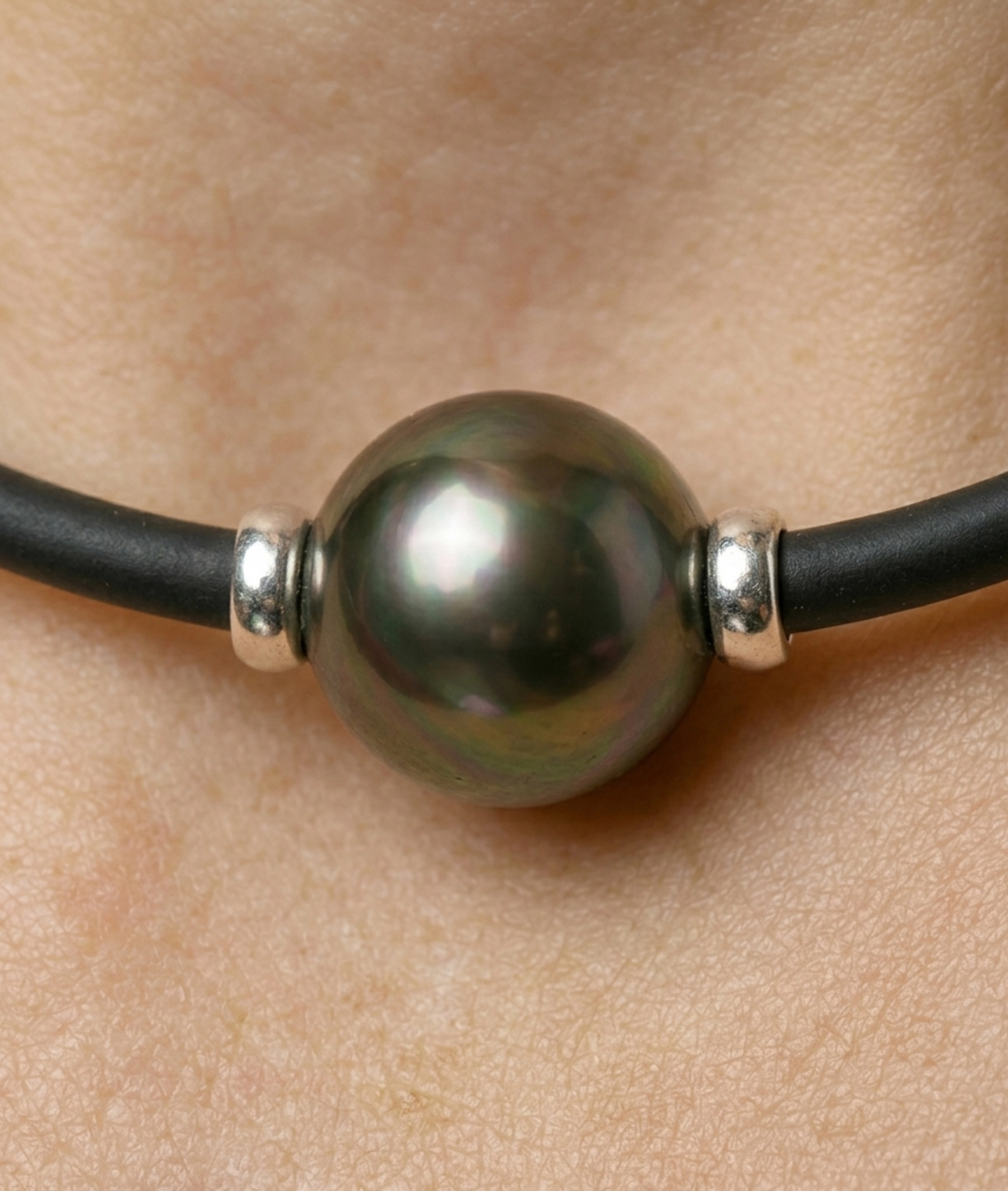 Tahitian Round Pearl Rubber Necklace - Various Sizes