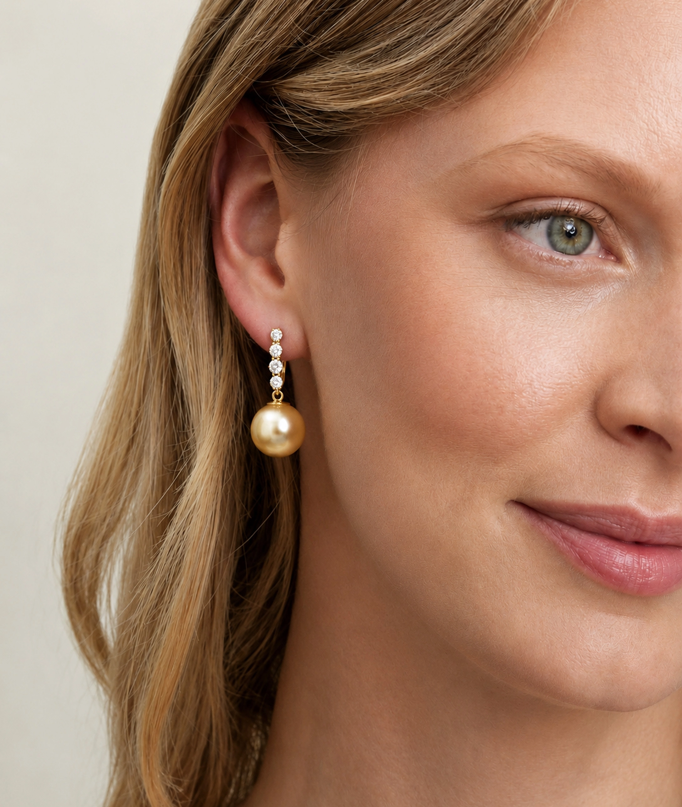 Golden South Sea Pearl & Diamond Belle Earrings