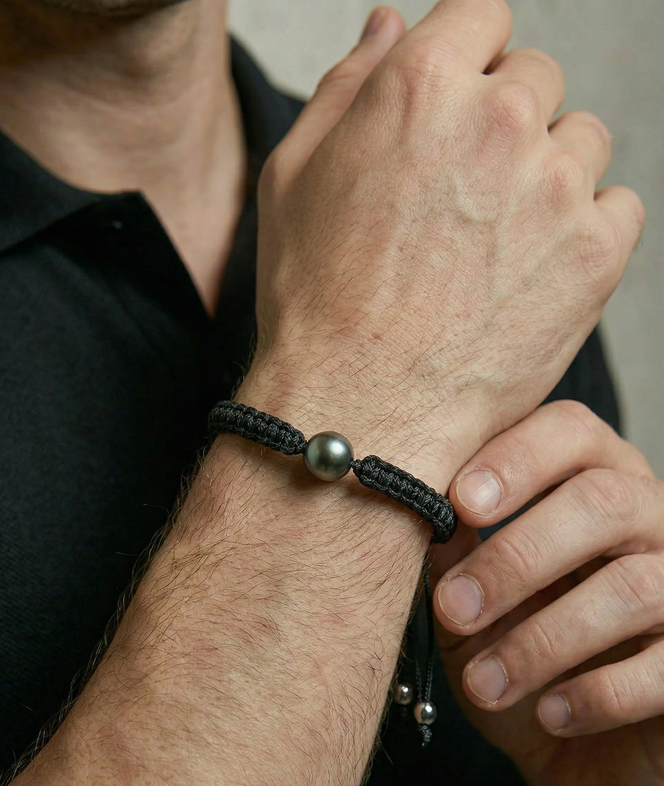 Tahitian South Sea Pearl Braided Wave Bracelet For Men - Various Sizes