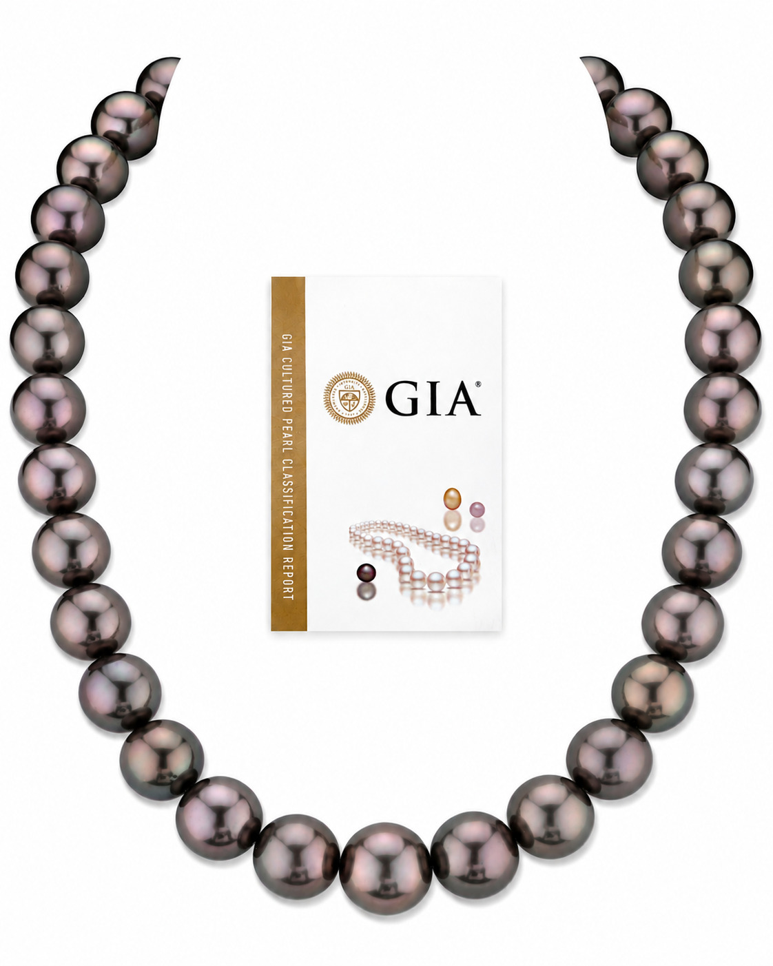 11-14mm Rare Peacock Eggplant Tahitian Round Pearl Necklace - GIA